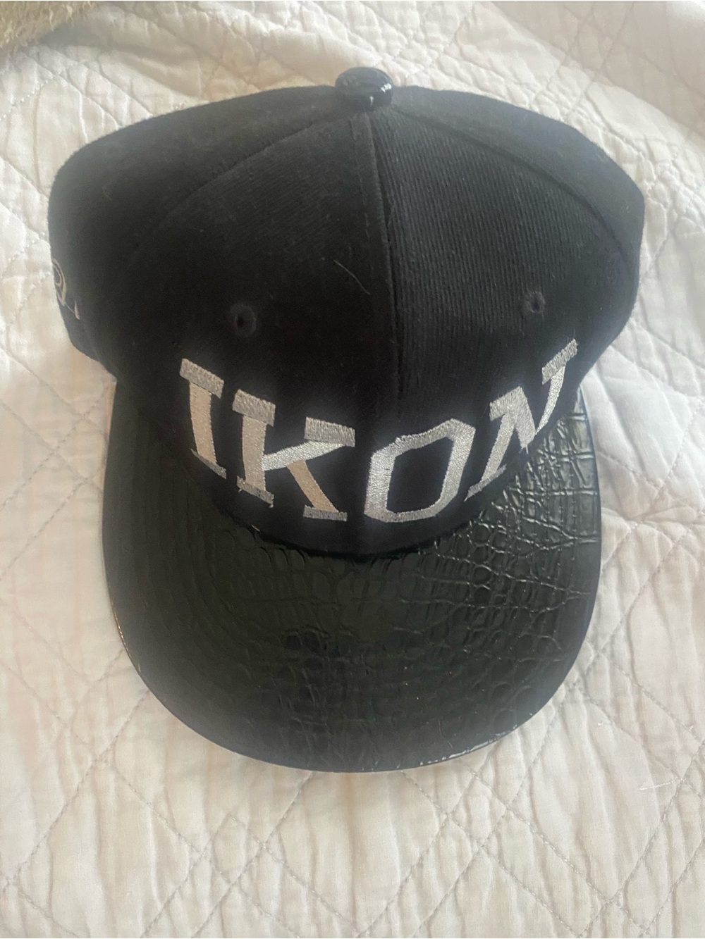 IKON Black Snapback Hat with Textured Brim